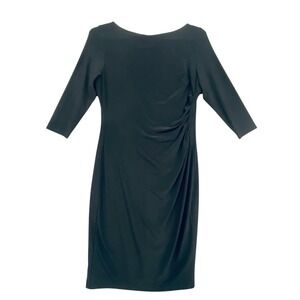 Lauren Ralph Lauren‎ Black Dress Ruched Bodycon 3/4 Sleeve Career Size 14